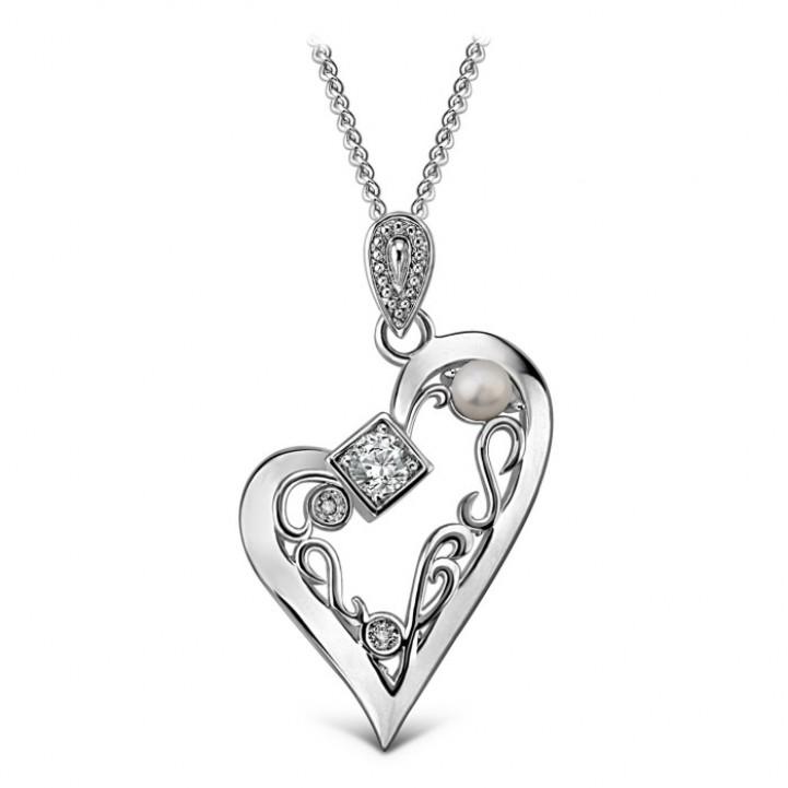 Nouveau Diamond, Topaz & Pearl Heart Necklace