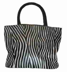 Zebra stripe leather bag, fair trade african bag