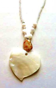 delicate shell heart necklace, shell heart pendant with crystal beads
