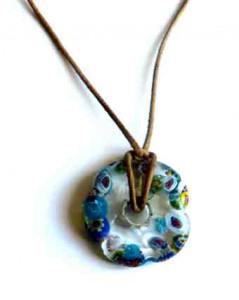 Italian millefiore flower pendant, glass polo pendant