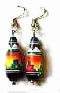 aztec orange earrings, orange wooden earrings, handmade Peruvian wood errings