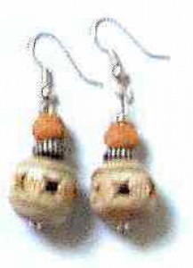 carved bone earrings, wood bone mix earrings