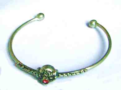 small metal bangle, fair trade bangle with glass bead