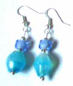 sea blue glass earrings, matching blue earrings