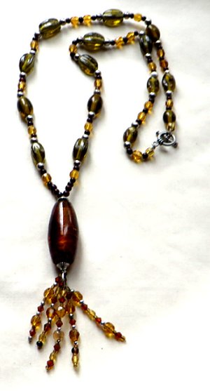 Long ambert glass Pendant necklace, amber glass tassel necklace, handmade long glass necklace