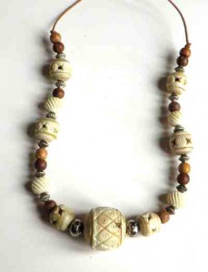 wood bone mix necklace, natural handmade necklace
