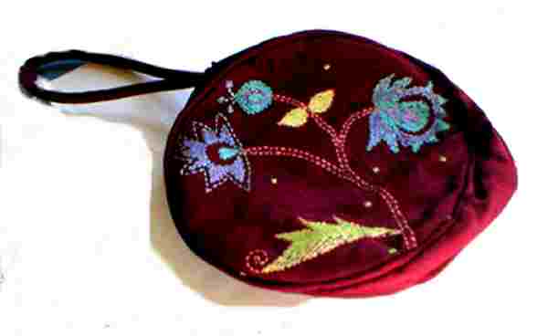 small round silk embroidered bag, fair trade silk bag