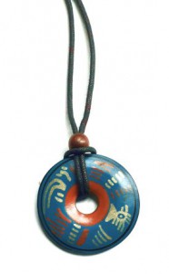 Peruvian polo pendant, ethnic boho grreen pendant, ceramic ethnic polo pendant necklace