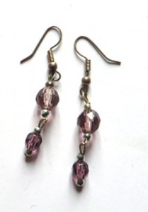long faceted glass earrings, purple glass earrings