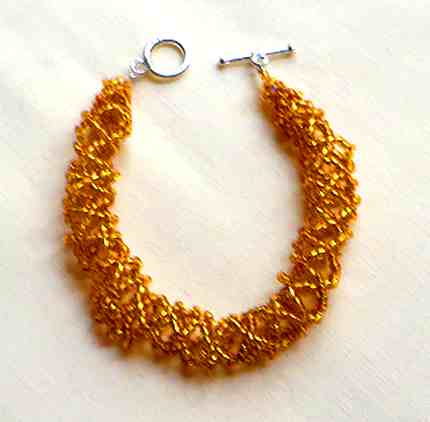 gold netted bead tube bracelet, beaded tube bracelet