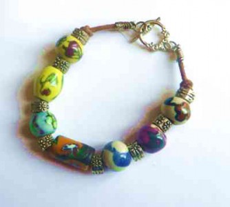 ceramic chunky mix bracelet, handmade bracelet with easy fasten clasp