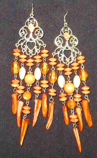 orange chandelier long earrings