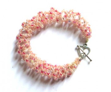 handmade tube netted bracelet, pink beaded bracelet