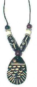 Carved Bone Fish necklace, natural bone beads and fish pendant