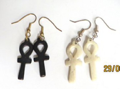 bone ankh earrings, black and white ankhs
