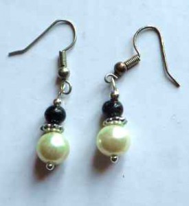 pearl and black glass earrings, handmade glass earrings