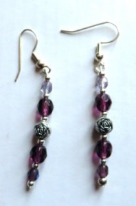 purple glass and metal flower earring