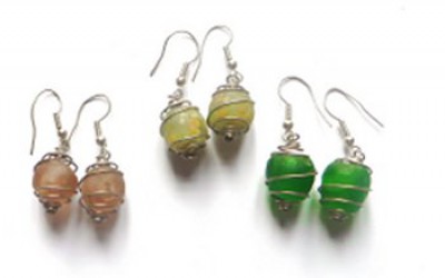 glass spiral earrings, fair trade earrings