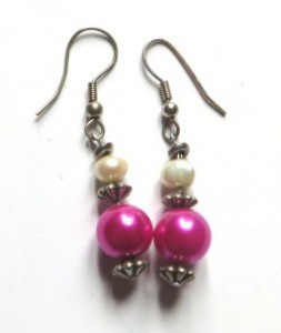 pink glass pearl earrings
