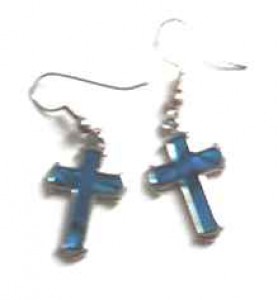 abalone cross earrings, blue abalone cross earrings, easter earrings