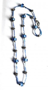 long blue floaty necklace, small blue bead necklace, handmade delicate necklace