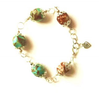 brown/green mix link bracelet, handmade linked bracelets, delicate bead bracelets