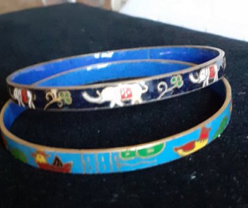 enamel elephant bangle, enamel duck bangle