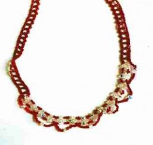 red bead necklace with clear crystals, handmade crystal necklace