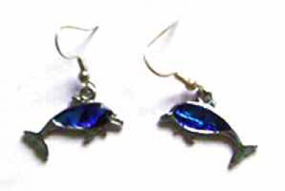 abalone dolphin earrings, paua shell dolphin earrings, hlue shell earrings