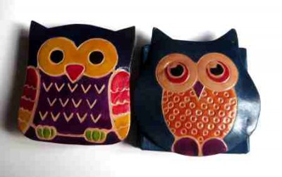fair trade owl purses, leather owl purses, leather owl coin purses