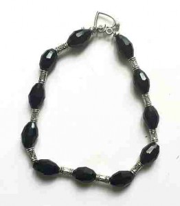 black faceted bracelet, black and silver glass bracelet, handmade small bracelets,