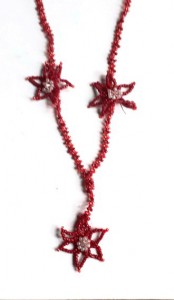beaded flower necklace, handmade red beaded necklace, delicate flower necklace