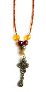 amber glass and metal pendant, handmade bead pendants