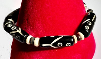 black bone tube bracelet, black carved bracelet, unisex bone bracelet