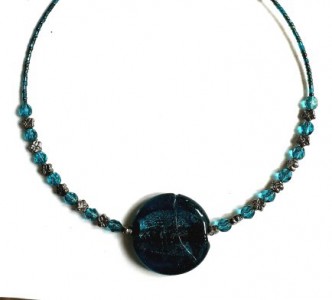 green glass foil necklace, sparkly green necklace, handmade glass foil necklace