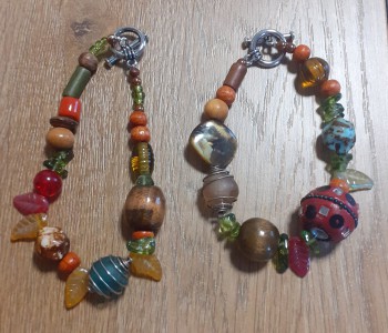 Chunky auttmn bracelets, autumn wood  mix bracelets, handmade wood, glass autumn bracelets