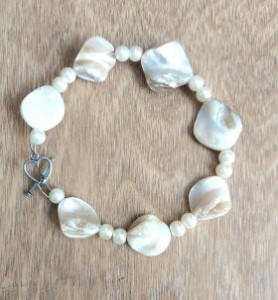 Pale cream, pink shell bracelet, handmade shell bracelets
