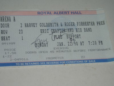 ERIC CLAPTON     AUTOGRAPH  on concert ticket    London 1990