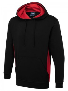 UC517 Uneek Two Tone Hooded Sweatshirt - Black/Red